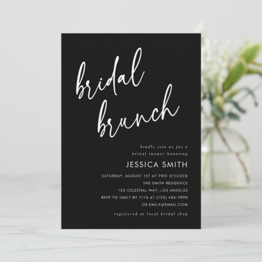 Black Elegant Handwritten Script Bridal Brunch 招待状 (スタンド正面)