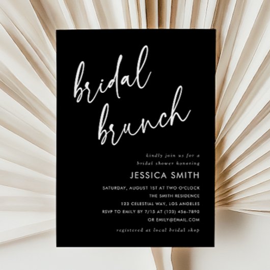 Black Elegant Handwritten Script Bridal Brunch 招待状