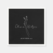 Black Elegant Minimalist Botanical スタンダードカクテルナプキン (正面)