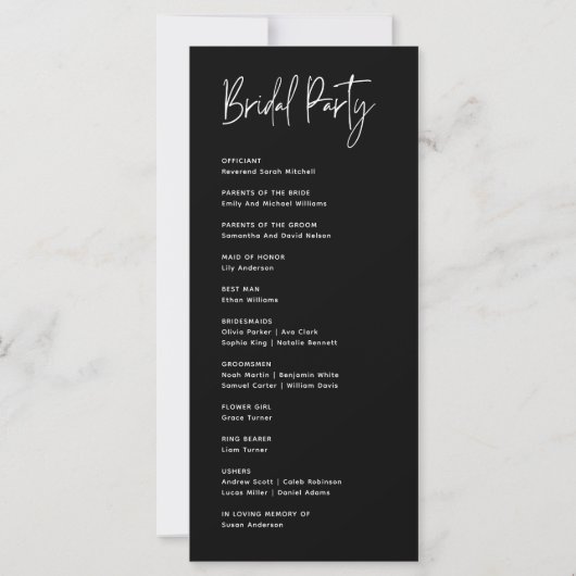 Black Elegant Modern Minimalist Wedding Program (裏面)