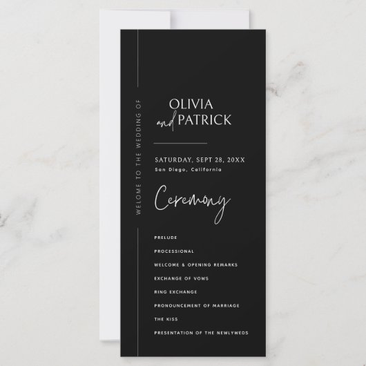 Black Elegant Modern Minimalist Wedding Program (正面)