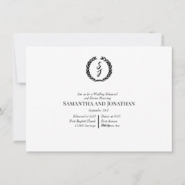 Black Elegant Monogram Wreath Wedding Rehearsal  招待状
