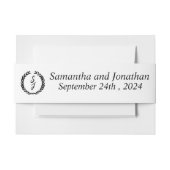 Black Elegant Monogram Wreath White Wedding  招待状ベリーバンド (正面例)