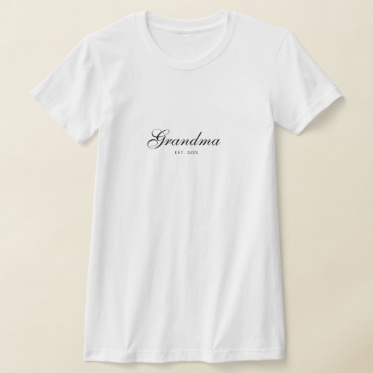 Black Elegant Script Established Grandma Tシャツ (レイダウン)
