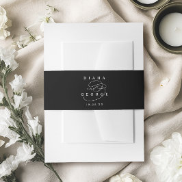 Black Elegant Swirl Script Simple Wedding  招待状ベリーバンド