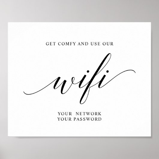 Black Elegant Typography Wedding Wifi Password ポスター (正面)