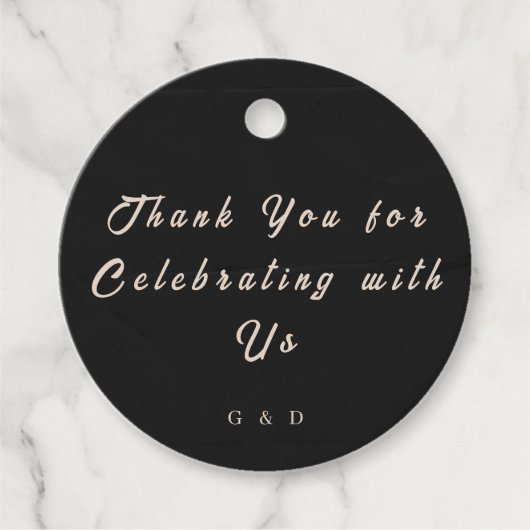Black Elegant Wedding Favor Tag フェイバータグ (正面)