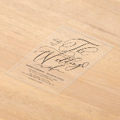 Black Elegant Whimsical Calligraphy Wedding アクリル招待状 (レイダウン)