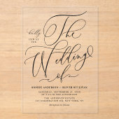 Black Elegant Whimsical Calligraphy Wedding アクリル招待状 (正面)