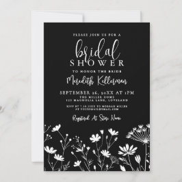 Black Elegant Wildflower Bridal Shower 招待状
