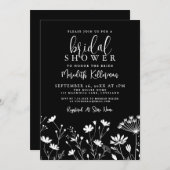 Black Elegant Wildflower Bridal Shower 招待状 (正面/裏面)