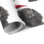 Black English Cocker Spaniel Dog with Santa Hat ラッピングペーパー (ロールコーナー)