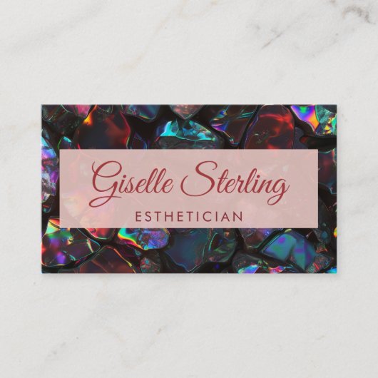  Black Esthetician Opal Gemstone QR Code 名刺 (正面)