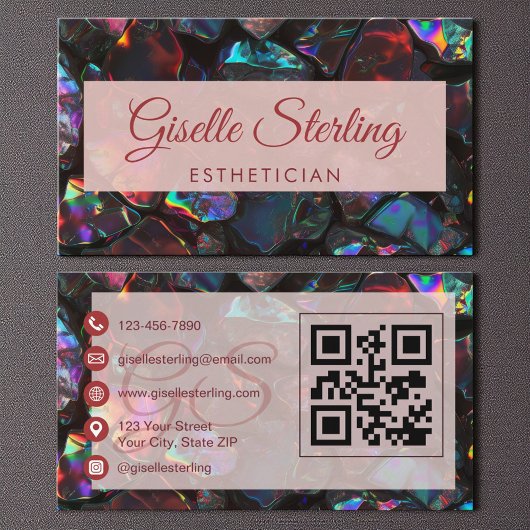  Black Esthetician Opal Gemstone QR Code 名刺