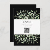 Black Eucalyptus QR Code Wedding RSVP  エンクロージャーカード (正面/裏面)