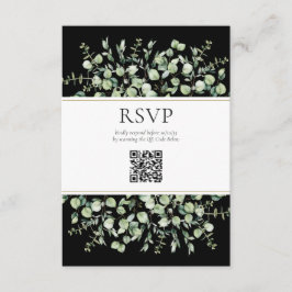 Black Eucalyptus QR Code Wedding RSVP  エンクロージャーカード