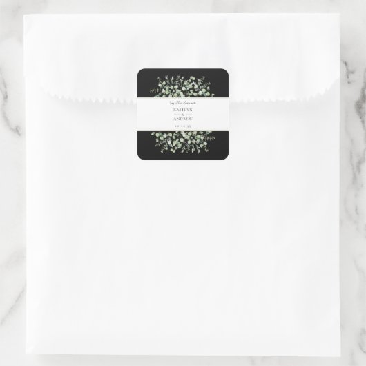 Black Eucalyptus Together Forever Wedding スクエアシール (バッグ)