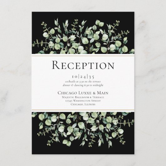 Black Eucalyptus Wedding Reception エンクロージャーカード (正面)