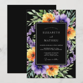 Black Exquisite Botanical Autumnal Wedding 招待状 (正面/裏面)