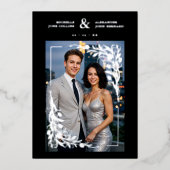 Black Exquisite Embellished Tulips Frame Photo 箔招待状 (正面)