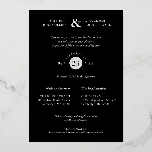 Black Exquisite Embellished Tulips Frame Photo 箔招待状 (裏面)