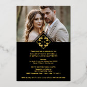 Black Exquisite Simple Wedding Botanical Monogram 箔招待状 (正面)