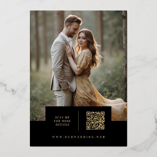 Black Exquisite Simple Wedding Botanical Monogram 箔招待状 (裏面)