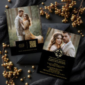 Black Exquisite Simple Wedding Botanical Monogram 箔招待状