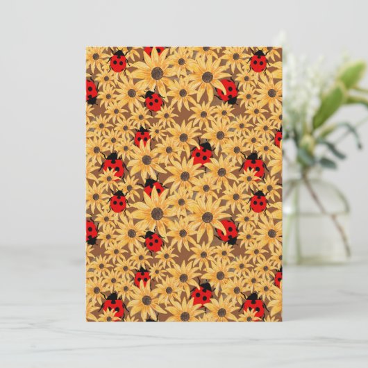 Black-Eyed Susan And Ladybugs Seamless Pattern 招待状 (スタンド正面)