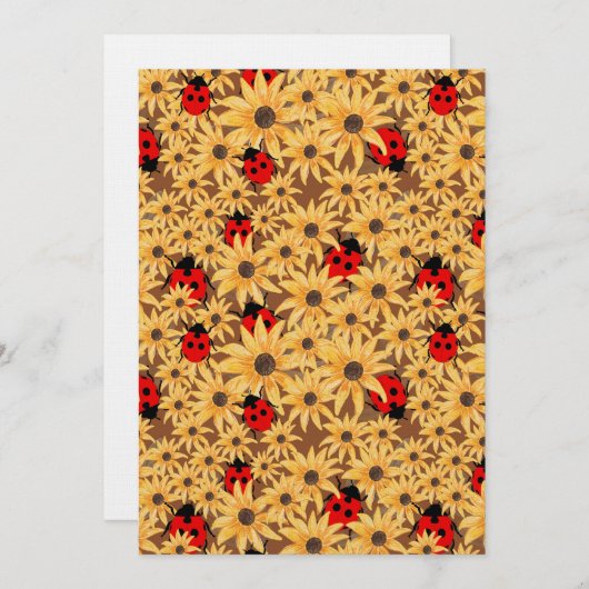 Black-Eyed Susan And Ladybugs Seamless Pattern 招待状 (正面/裏面)