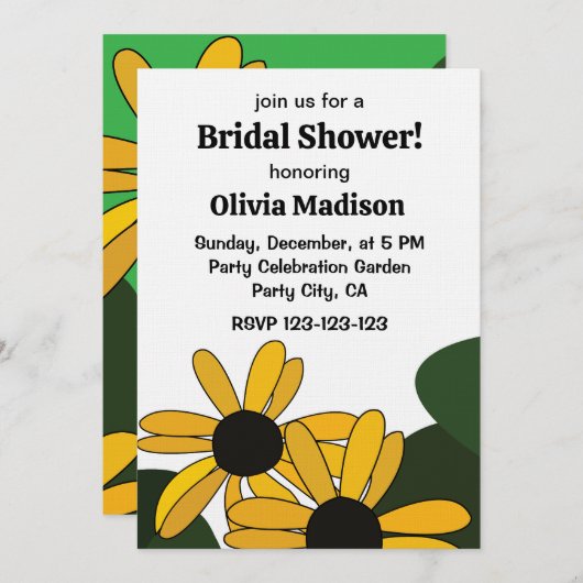 Black Eyed Susan Flower Floral Bridal Shower 招待状 (正面/裏面)