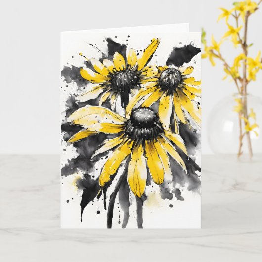 Black-eyed Susan - Watercolor flowers カード (黄色い花)