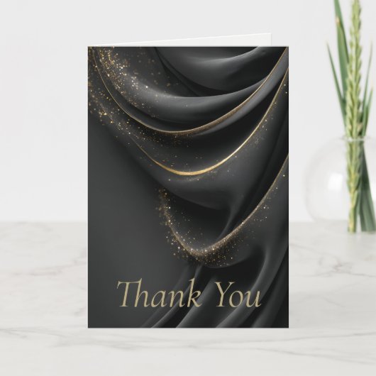 Black Fabric with Shimmering Gold Thank You Card 招待状 (正面)
