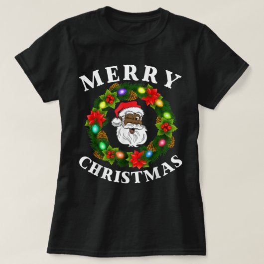 Black Family Merry Christmas Wreath African Americ Tシャツ (デザイン正面)