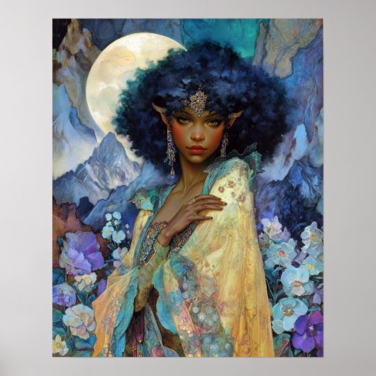 Black Fantasy Art Black Elf Queen Goddess ポスター (正面)