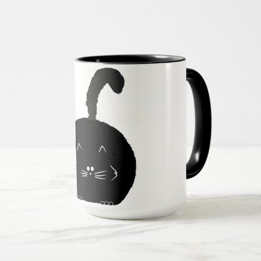 Black fatty cat mug マグカップ (正面右)