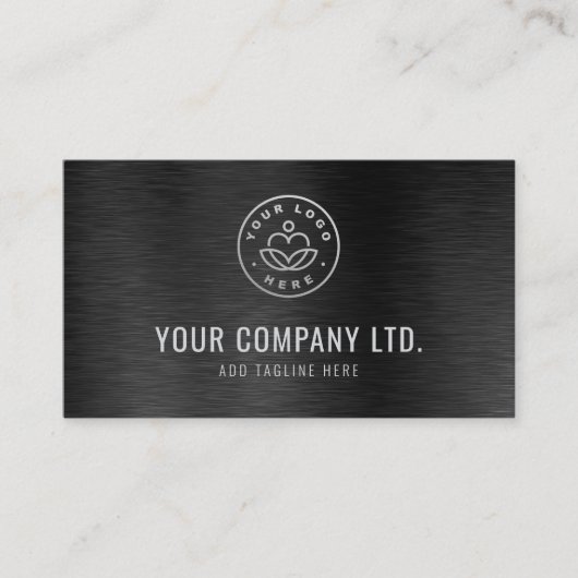 Black Faux Brushed Steel Professional QR Code 名刺 (正面)