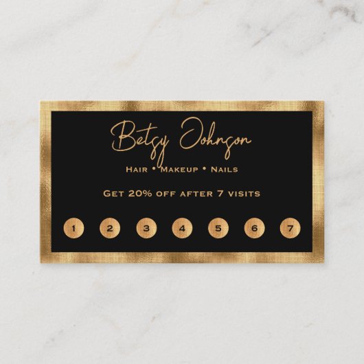 Black & Faux Gold Foil Flat Loyalty Card ロイヤリティカード (正面)