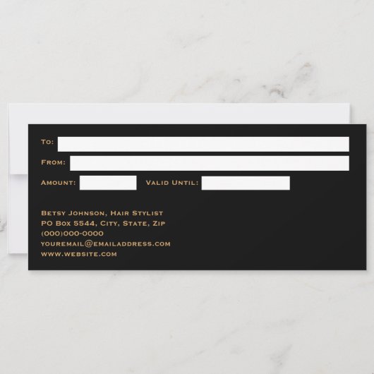 Black & Faux Gold Foil Gift Certificate Card 招待状 (裏面)