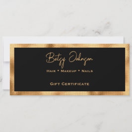 Black & Faux Gold Foil Gift Certificate Card 招待状