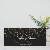 Black & Faux Gold Glitter Gift Certificate Card 招待状 (スタンド正面)