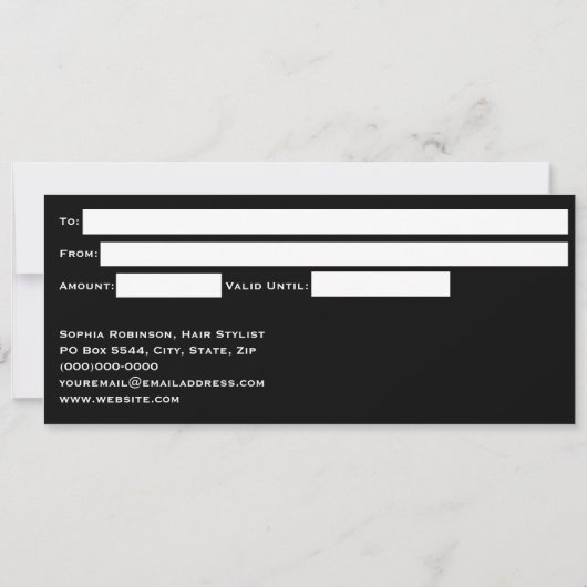 Black & Faux Gold Glitter Gift Certificate Card 招待状 (裏面)
