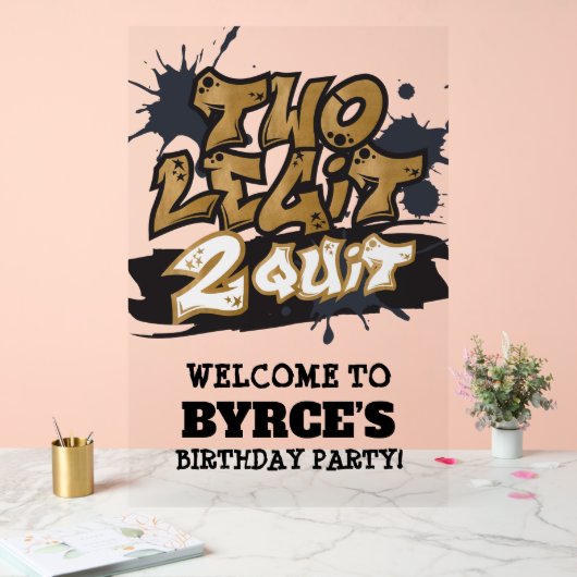 Black Faux Gold Two Legit 2 Quit Welcome アクリルサイン (ウェディング)