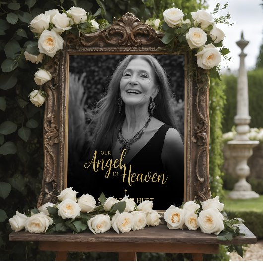 Black Faux Golden Luxurious Chic Photo Funeral ポスター