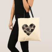 Black Faux Lace Heart Floral トートバッグ (正面(商品))