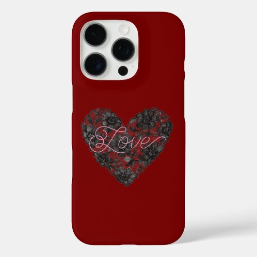 Black Faux Lace Heart Floral Case-Mate iPhoneケース (裏面)