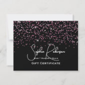Black & Faux Pink Glitter Gift Certificate Card 招待状 (正面)