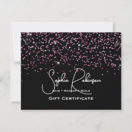 Black & Faux Pink Glitter Gift Certificate Card 招待状
