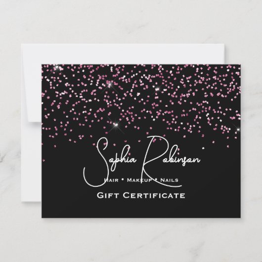 Black & Faux Pink Glitter Gift Certificate Card 招待状 (正面)