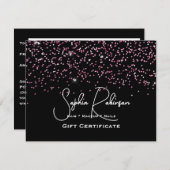 Black & Faux Pink Glitter Gift Certificate Card 招待状 (正面/裏面)